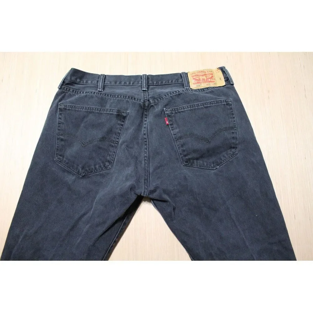 Levi's Jeans Mens 40x30 Black Denim 501 Orginal‎ Fit Stretch American Cowboy